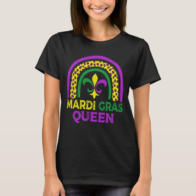 Camiseta Cute Leopardo Rainbow Mardi Gras Queen Women Girls (Frente)