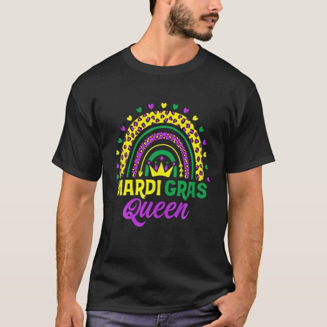 Camiseta Cute Leopardo Rainbow Mardi Gras Queen Women Girls (Frente)