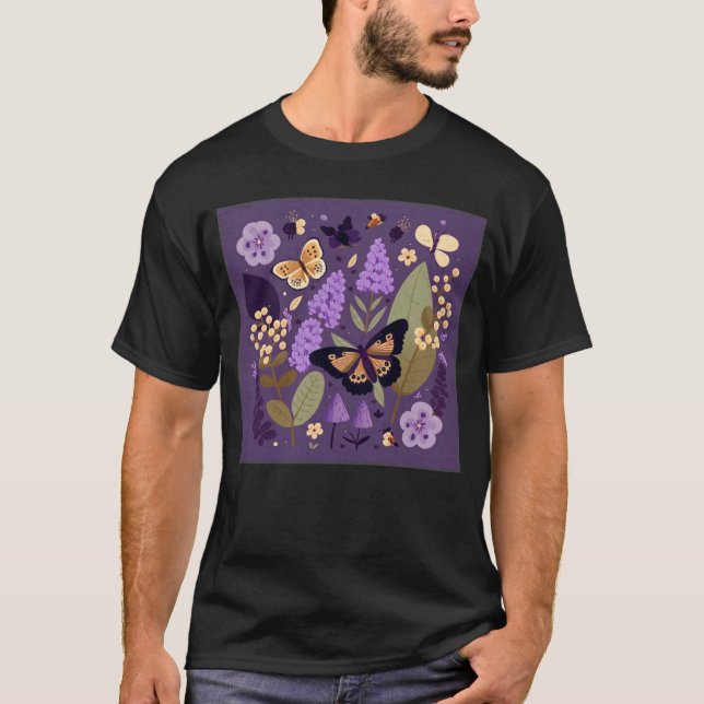 Camiseta Cute Lilac Flower Butterfly Illustration Tree Wome (Frente)