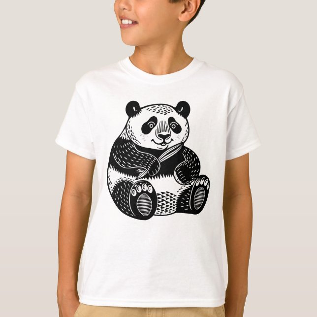 Camiseta Cute Linocut Giant Panda Kids Tee (Frente)