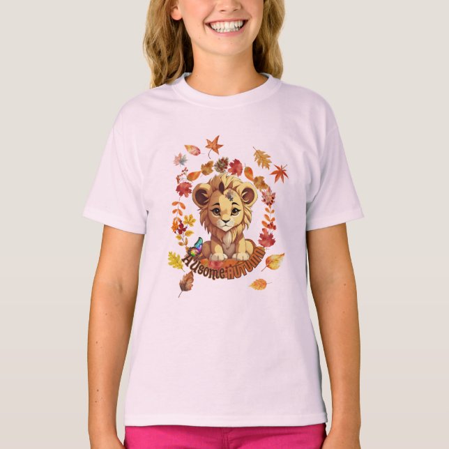 Camiseta Cute Lion “Ausome Autumn” Design – Fall Autism  (Frente)