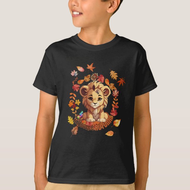 Camiseta Cute Lion “Ausome Autumn” Design – Fall Autism  (Frente)