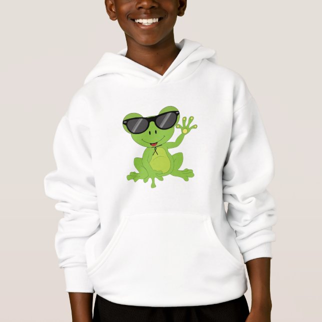 Camiseta Cute little frog green sunglasses Gift for Kids (Frente)