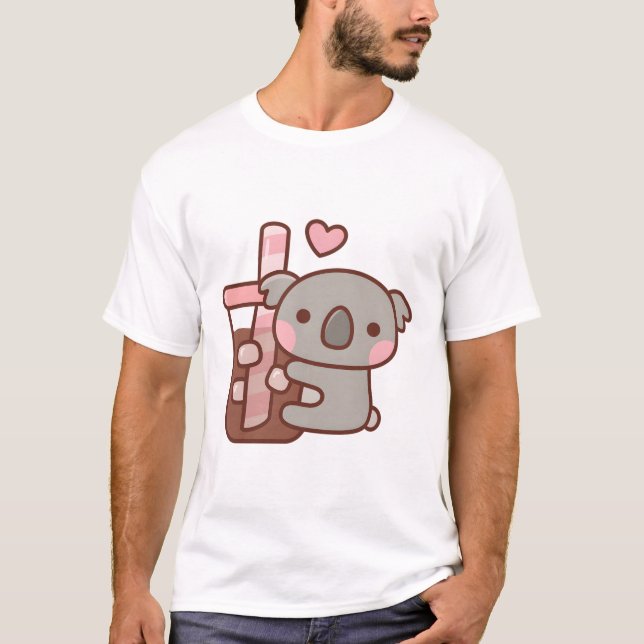 Camiseta Cute Little Koala Bear Hugging Iced Coffee (Frente)