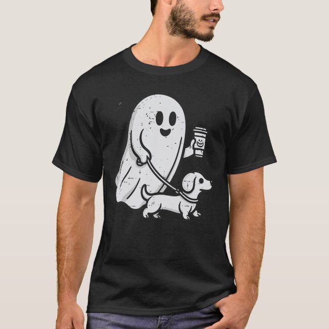 Camiseta Cute Little Weenie Dog Dachshund Halloween Ghost C (Frente)