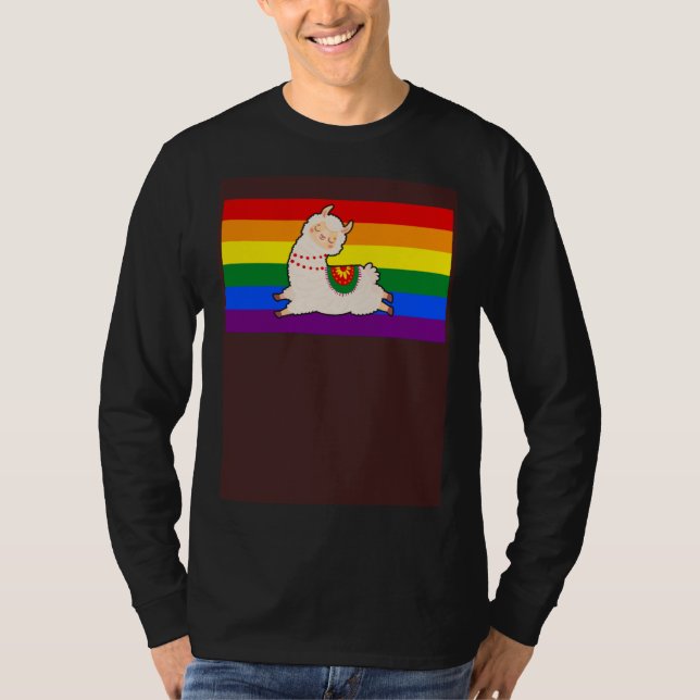 Camiseta Cute Llama Alpaca Love Gay Pride Flag Floral Summe (Frente)