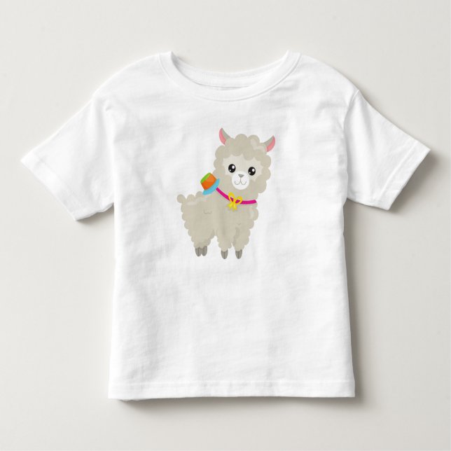 Camiseta Cute Llama, Alpaca, Pequeno Llama, Llama Com Chapé (Frente)