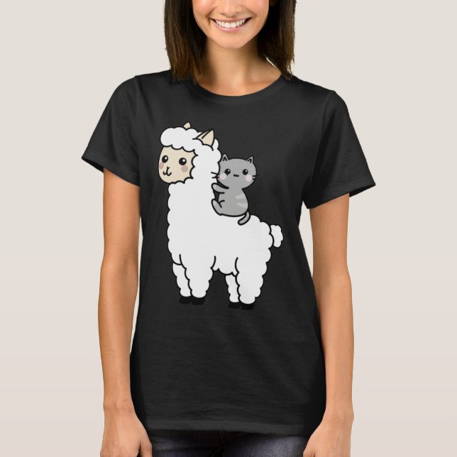 Camiseta Cute Llama Cat Best Friends (Frente)