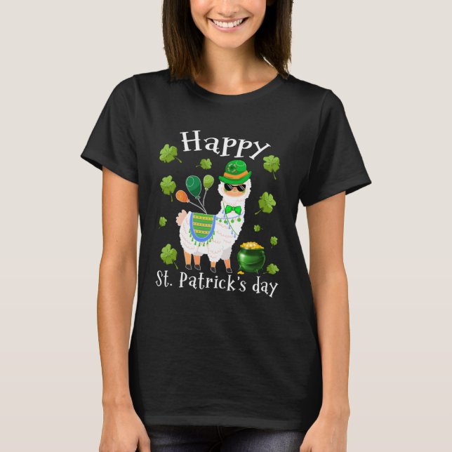 Camiseta Cute Llama Happy Rua Dia de Patrick Shamrock irlan (Frente)