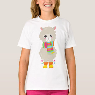 Camiseta Cute Llama, Little Llama, Alpaca, Llama Com Scarf
