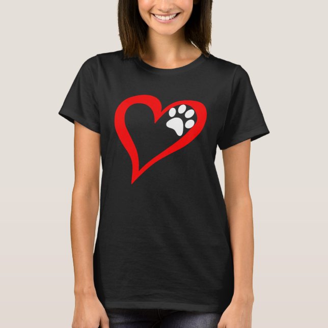 Camiseta Cute Love Heart Dog Cat Paw Print (Frente)