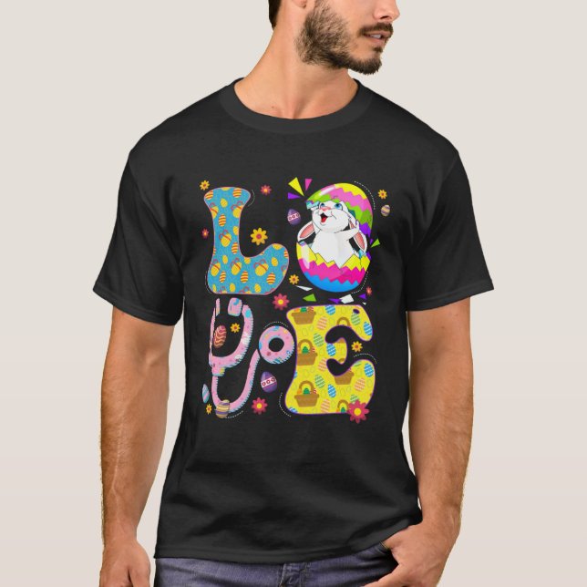 Camiseta Cute Love Nurse Life Stethoscope Scrub Eggs Easter (Frente)