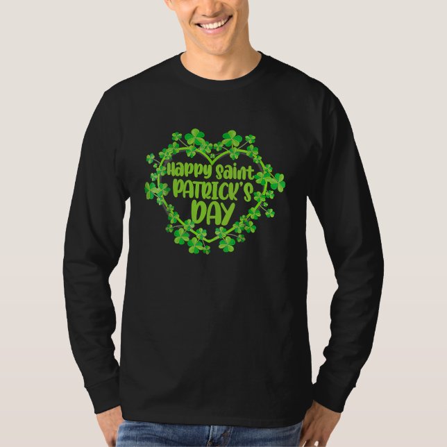 Camiseta Cute Lucky Heart Shamrock Happy St Patricks Day Fa (Frente)