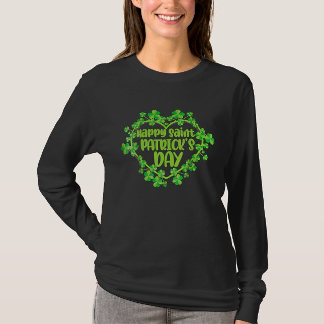 Camiseta Cute Lucky Heart Shamrock Happy St Patricks Day Fa (Frente)