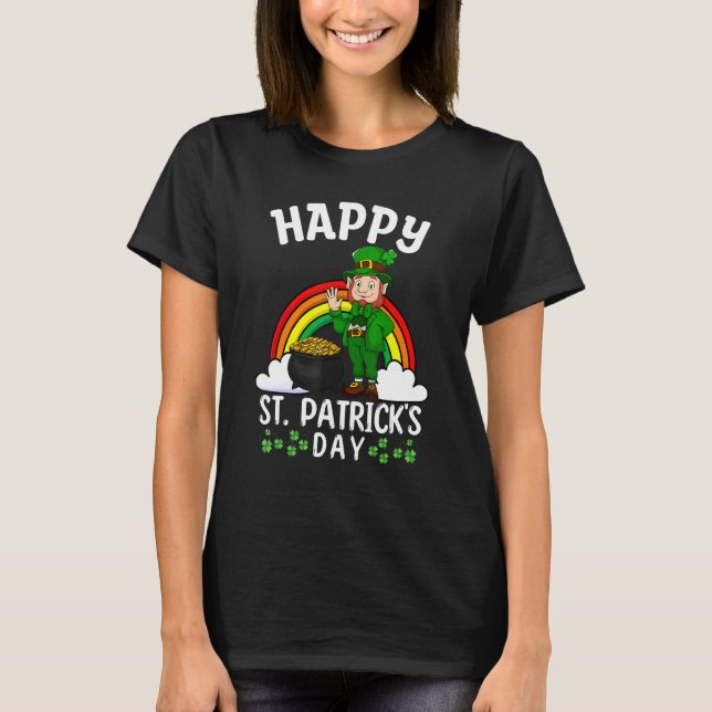 Camiseta Cute Lucky Rainbow Leprechaun Happy Saint Patrick (Frente)