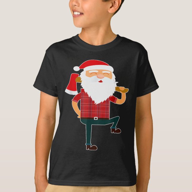Camiseta Cute Lumberjack Santa Funny Ugly Christmas Axe Hat (Frente)