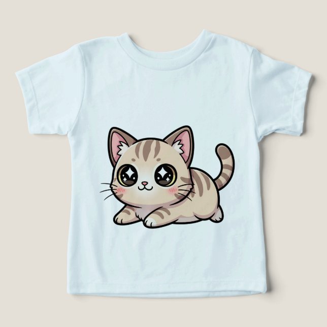 Camiseta Cute Lying Tabby Kitten Kawaii Style (Design frontal)