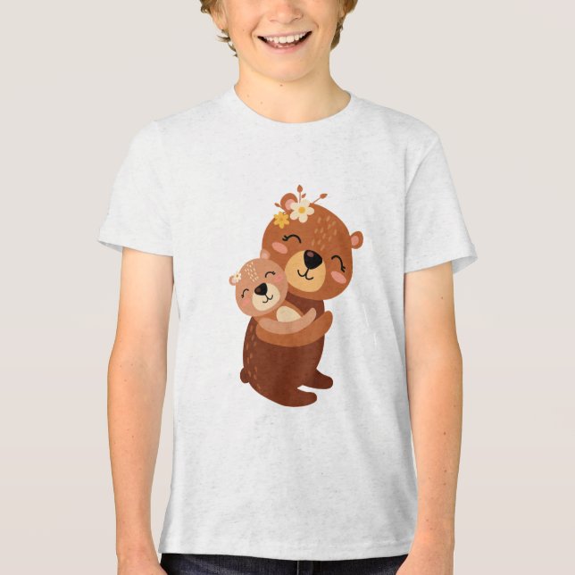 Camiseta Cute Mama Bear Hugging Baby Cub Illustration (Frente)