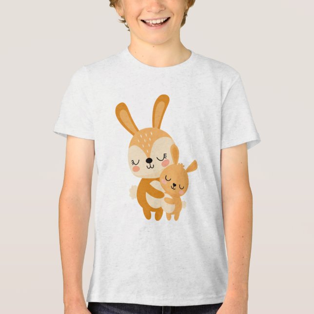 Camiseta Cute Mama Bunny Hugging Baby Bunny Illustration (Frente)