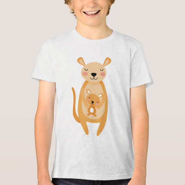 Camiseta Cute Mama Kangaroo Hugging Baby Joey Illustration (Frente)