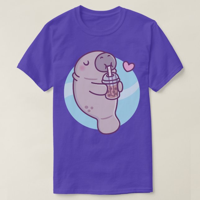 Camiseta Cute Manatee ama Bebendo Boba Tea (Frente do Design)