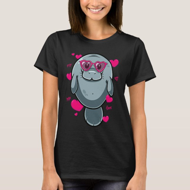 Camiseta Cute Manatee  For Girls Heart Glasses Manatee Vale (Frente)
