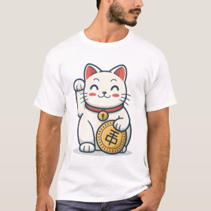 Camiseta Cute Maneki Neko Lucky Cat T Shirt   Bom japonês