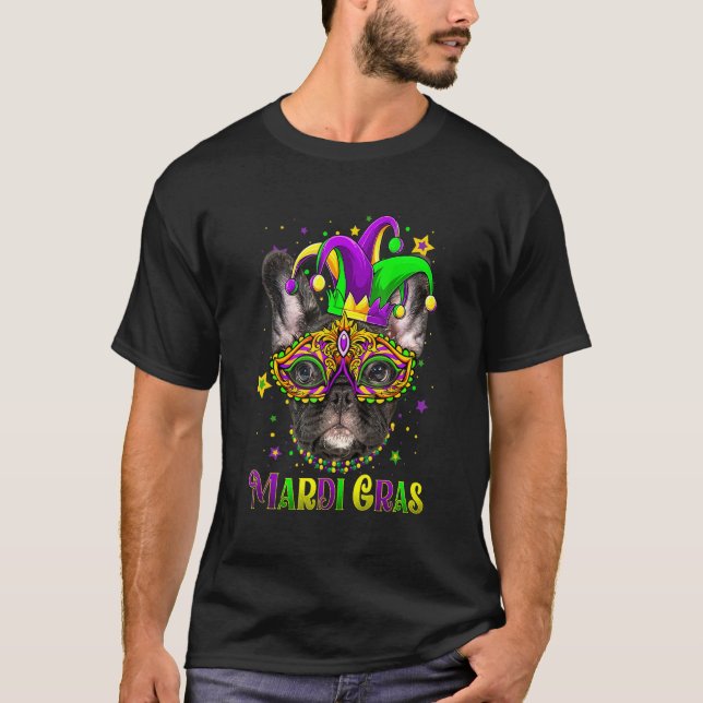 Camiseta Cute Mardi Gras Carnival French Bulldog Dog Mardi  (Frente)