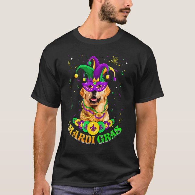 Camiseta Cute Mardi Gras Golden Retriever Dog Dad Dog Mom M (Frente)