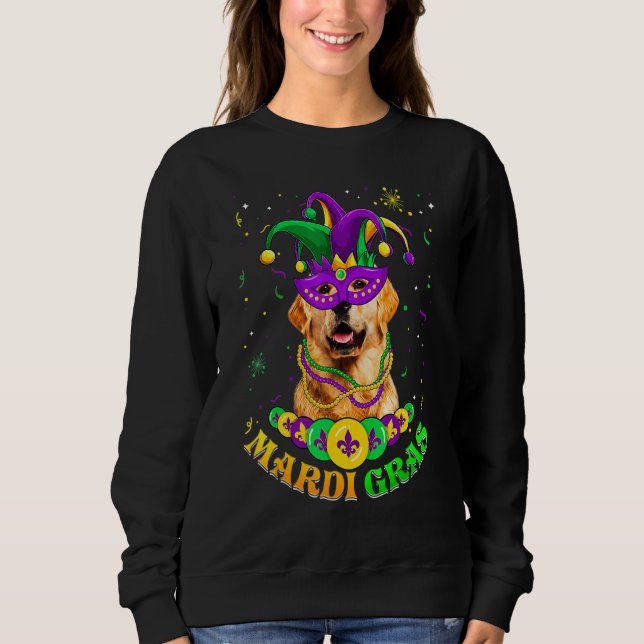 Camiseta Cute Mardi Gras Golden Retriever Dog Dad Dog Mom M (Frente)