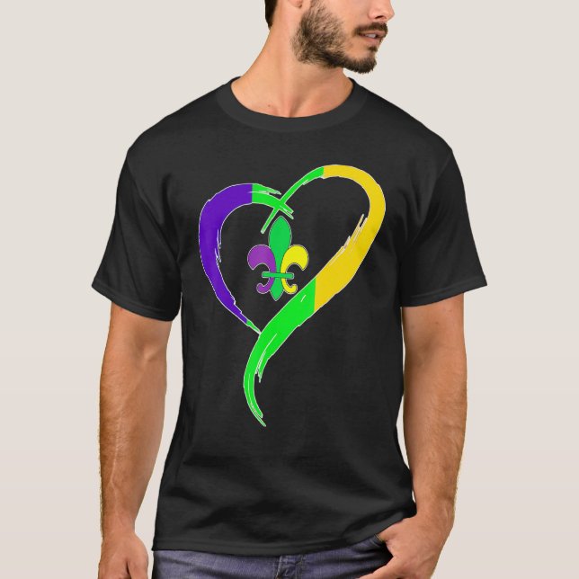 Camiseta Cute Mardi Gras Heart Funny Fleur-De-Lis Mardi Gra (Frente)