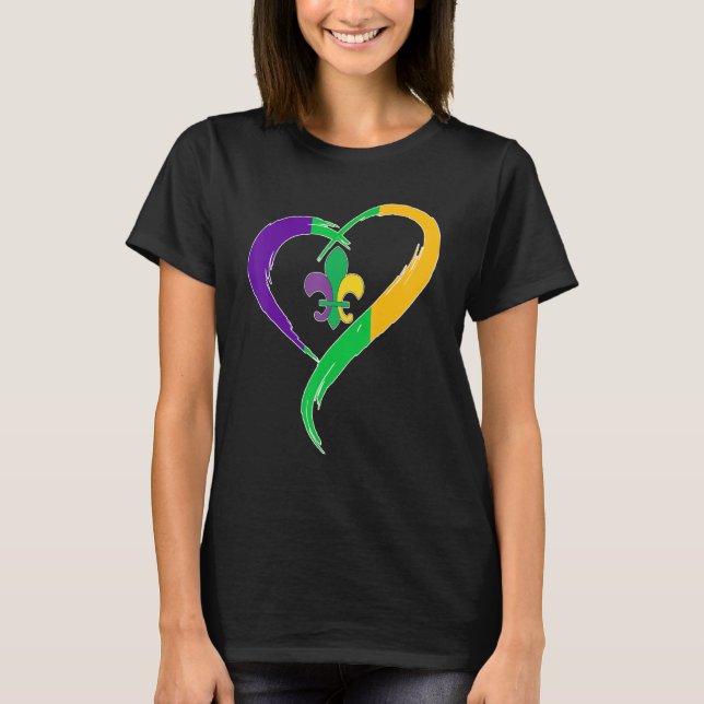 Camiseta Cute Mardi Gras Heart Funny Fleur-De-Lis Mardi Gra (Frente)