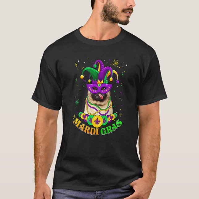 Camiseta Cute Mardi Gras Pug Dog Dad Dog Mom Mask Beads Pre (Frente)