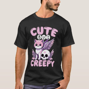Camiseta Cute Mas Sinistro Crânio de Gato Alado Pastel Góti