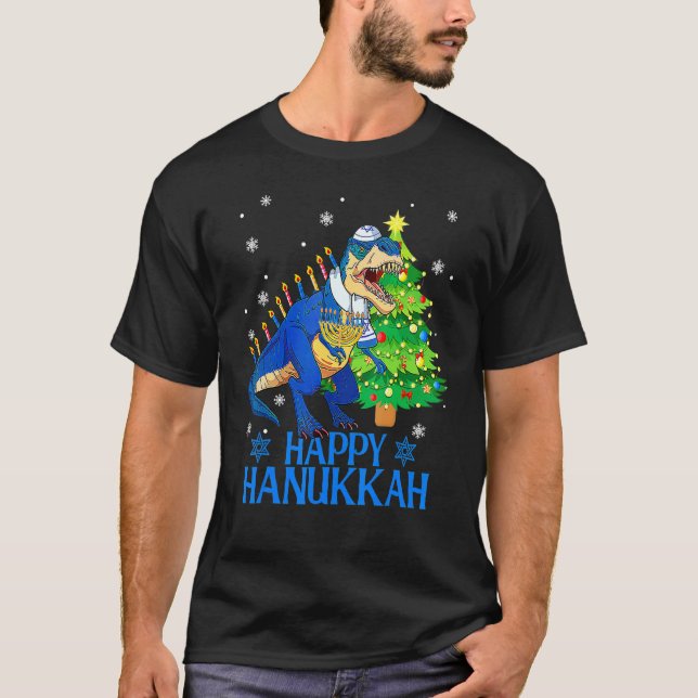 Camiseta Cute Menorasaurus Rex Dinosaur Tree Christmas Happ (Frente)