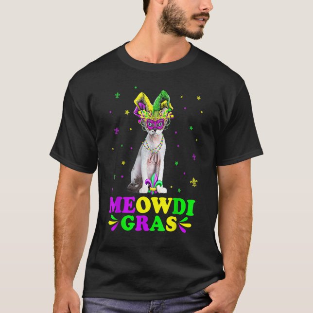 Camiseta Cute Meowdi Gras Devon Rex Cat Carnaval Mardi (Frente)