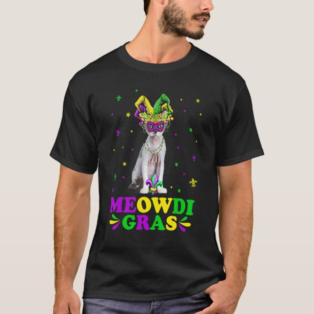 Camiseta Cute Meowdi Gras Devon Rex Máscara de Carnaval de  (Frente)