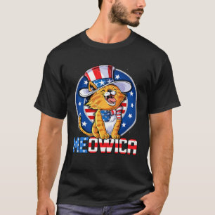 Camiseta Cute Meowica 4 de Julho Kitty Cat EUA Bandeira Ame