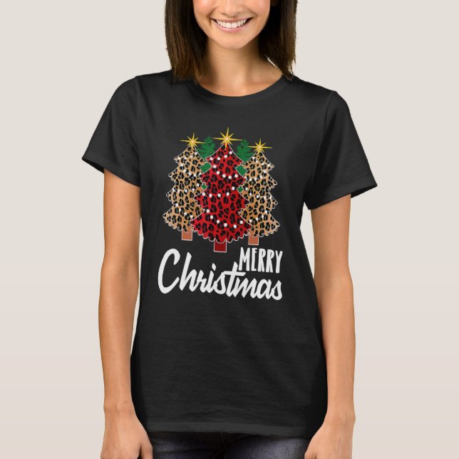 Camiseta Cute Merry Christmas Leopard Print Tree Christmas  (Frente)