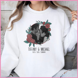 Camiseta Cute Modern 1 Photo Couples Names Date Married