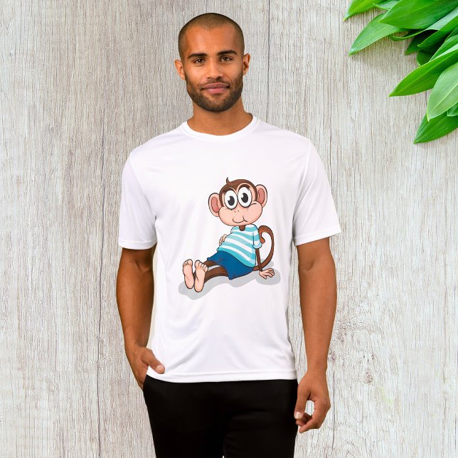 Camiseta Cute Monkey in Blue Striped Shirt and Shorts (Criador carregado)