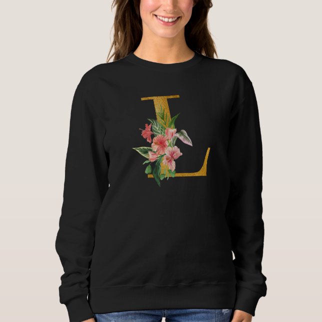 Camiseta Cute Monogram Initial Letters Flowers Capital L_1 (Frente)