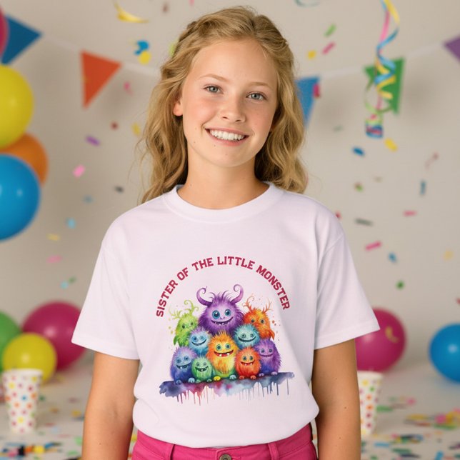 Camiseta Cute Monsters Kids Birthday Party Sister (Criador carregado)