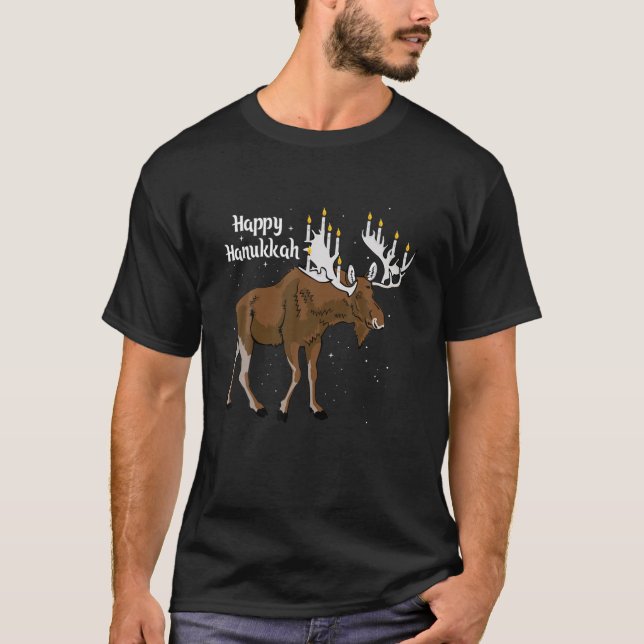 Camiseta Cute Moose Menorah Engraçado Judeu Hanukkah Chanuk (Frente)