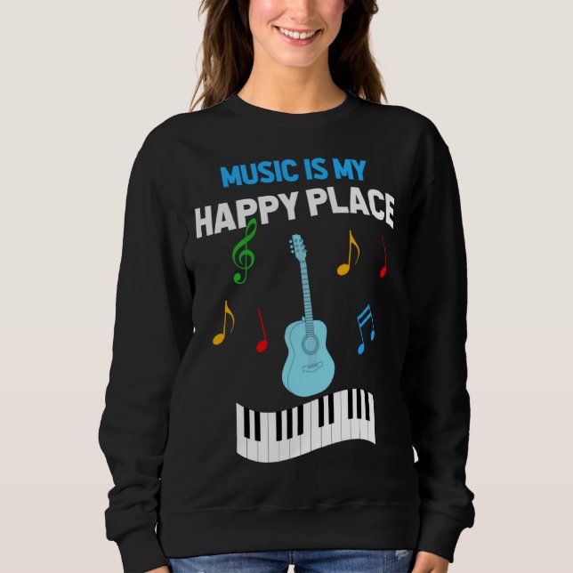 Camiseta Cute Music Musician Tees  Music Is My Happy Place (Frente)