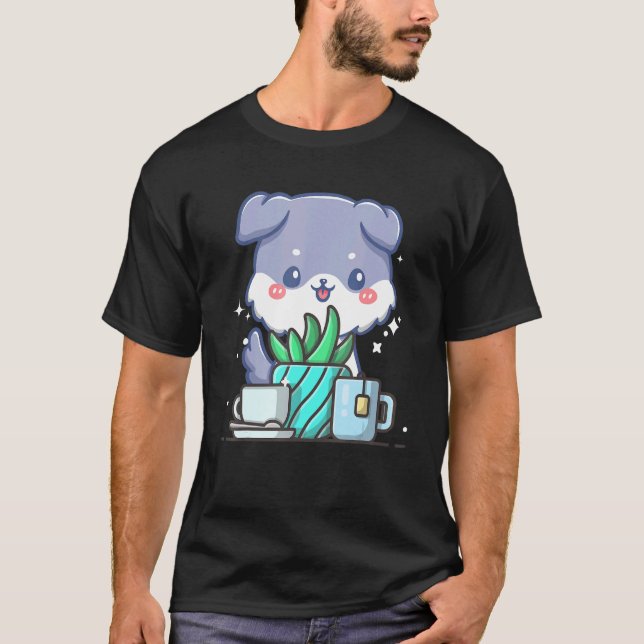 Camiseta Cute Namaste Dog Puppy Do Yoga Gardening  Coffee (Frente)