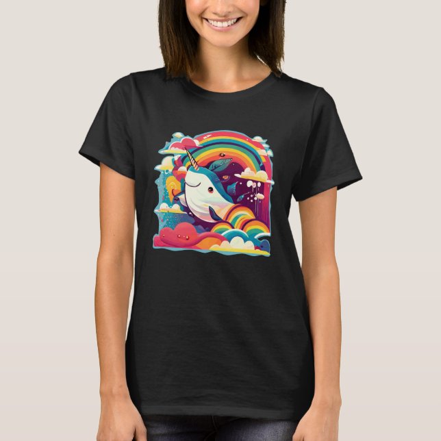 Camiseta Cute Narwhal Sea Creature Rainbows Clouds And Narw (Frente)