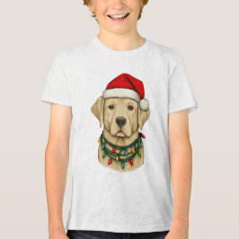 Camiseta Cute Natal Labrador com Chapéu de Papai Noel e Fér