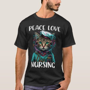 Camiseta Cute Nurse Cat Peace Love Nursing RN & LPN Nurse L