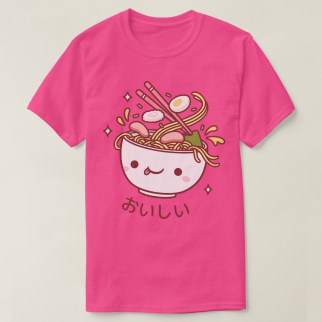 Camiseta Cute Oishii Japonês Ramen Noodles Spilling Toppin (Frente do Design)